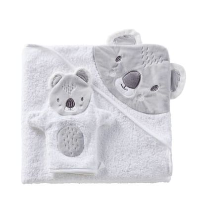 Sortie de bain bébé en coton blanc et gris 100x100 | Maisons du Monde