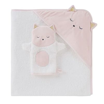 Sortie de bain bébé en coton blanche avec tête de chat 80x80 | Maisons du Monde