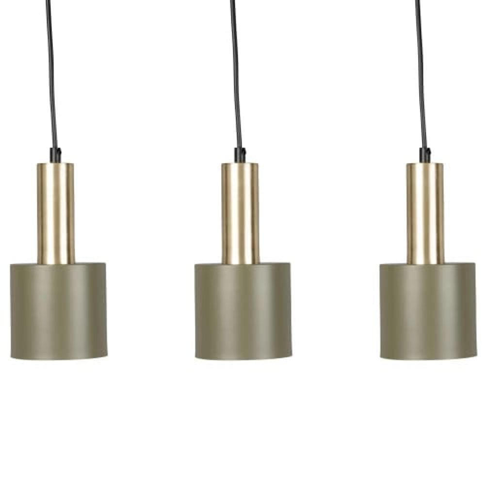 Suspension 3 abat-jours en métal vert olive et doré | Maisons du Monde
