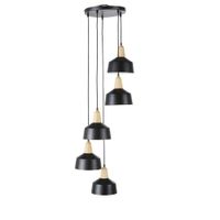 Suspension 5 abat-jours en métal noir et hévéa | Maisons du Monde