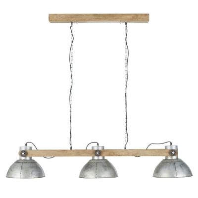 Suspension indus 3 abat-jours en métal gris et manguier | Maisons du Monde