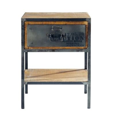 Table de chevet avec tiroir en métal noire L 45 cm | Maisons du Monde