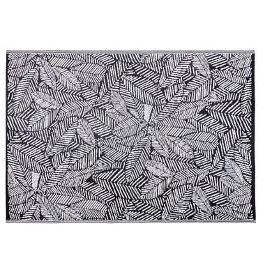 Tapis d'extérieur noir imprimé feuilles blanches 180x270 | Maisons du Monde