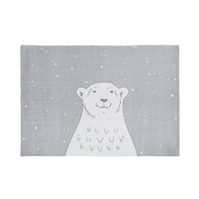 Tapis en coton bleu, gris et blanc imprimé ours 100x70 | Maisons du Monde