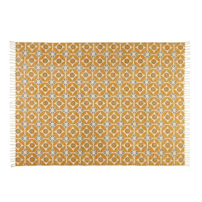 Tapis en coton motifs carreaux de ciment jaune moutarde 160x230cm | Maisons du Monde