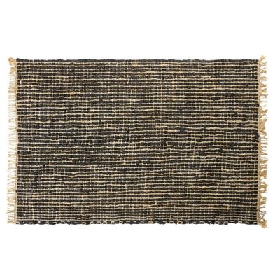 Tapis tressé en cuir de vache noir et jute 160x230 | Maisons du Monde
