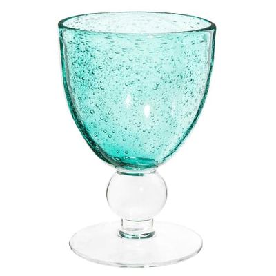 Verre à vin en verre bullé bleu turquoise | Maisons du Monde