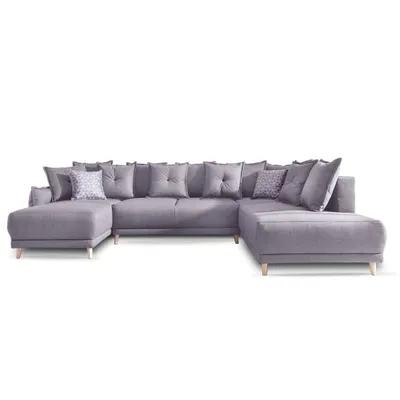 Canapé panoramique Angle droit 7 places Tissu Gris clair LENA