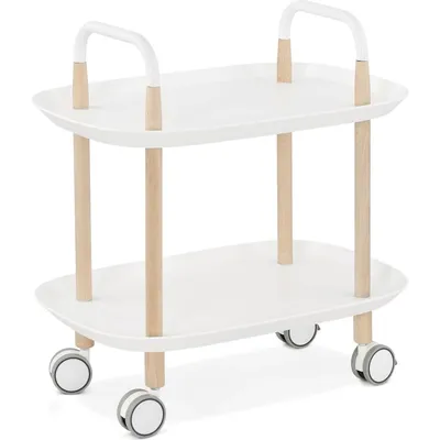 Table basse desserte sur roulette blanc et bois clair SERVY