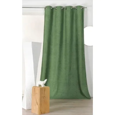 Rideau obscurcissant aspect laine chinée polyester vert 250 x 140