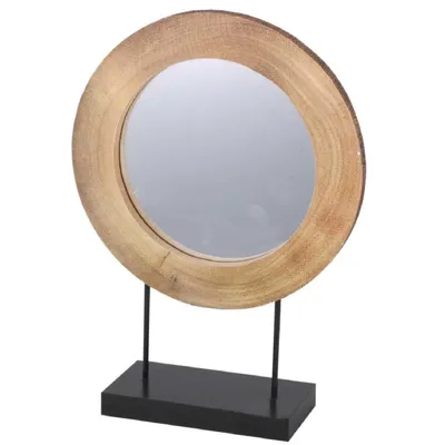 Miroir décoratif à poser rondin de bois et métal noir 30x41,5 RONDIN