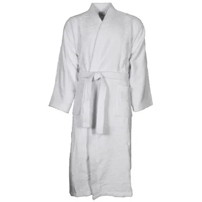 Peignoir col kimono en coton Blanc LUXURY
