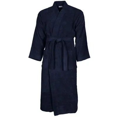 Peignoir col kimono en coton Bleu Nuit LUXURY