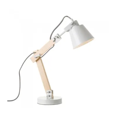 Lampe de Bureau Métal Blanc et Bois - Hauteur 43cm
