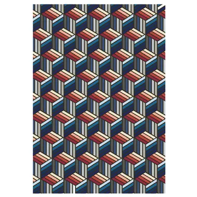 Tapis bleu motifs hexagonales en laine 230 x 160 cm DIAGO