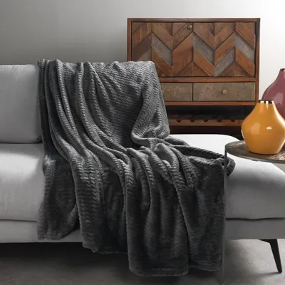 Plaid gris fleece 150x200 cm avec motif MARA