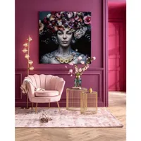 Tableau femme fleurs pastel en verre 120x120