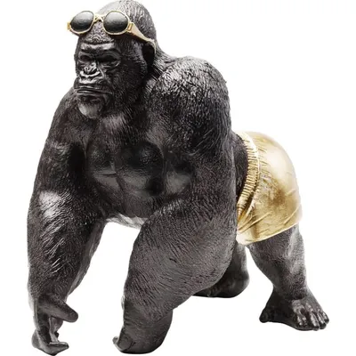 Statuette gorille en polyrésine noire et dorée