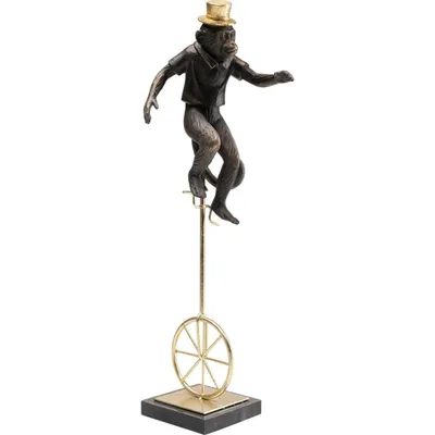 Statuette singe de cirque en polyrésine marron et acier doré H48