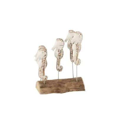 Hippocampes sur pied bois albasia blanc/naturel H26,5cm HIPPOCAMPES