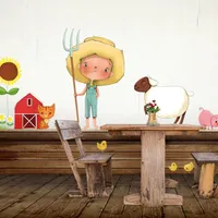 sticker mural petit garçon à la ferme pour enfant