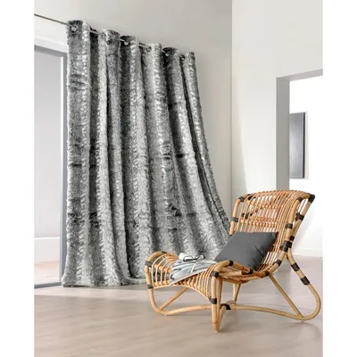 Rideau épais effet "fausse fourrure" polyester gris 250 x 230