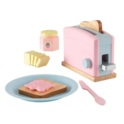 Set grille pain en bois avec accessoires pastel