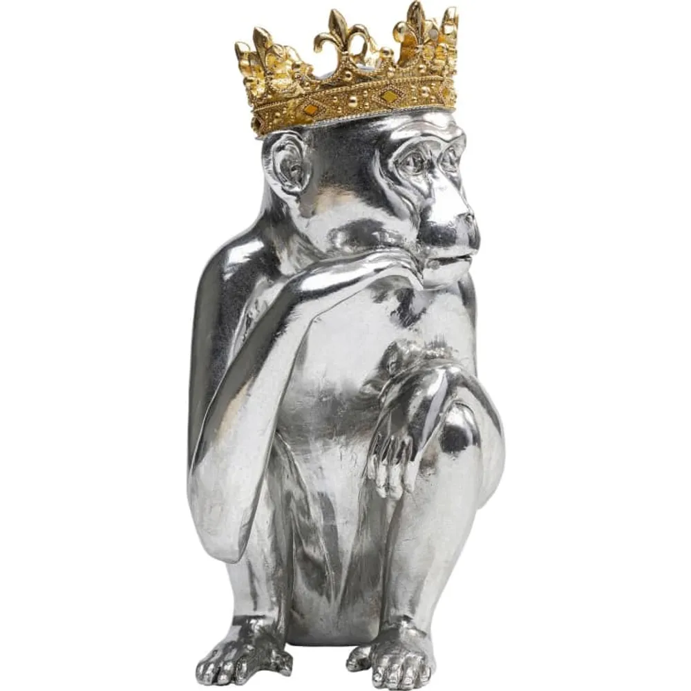 Statuette singe roi assis en polyrésine argentée H36 KING LUI