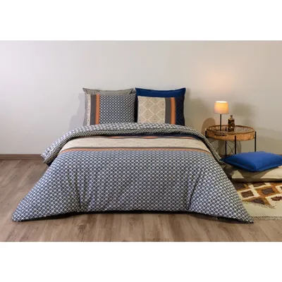 Parure housse de couette percale de coton bleu 220x240 cm NOE