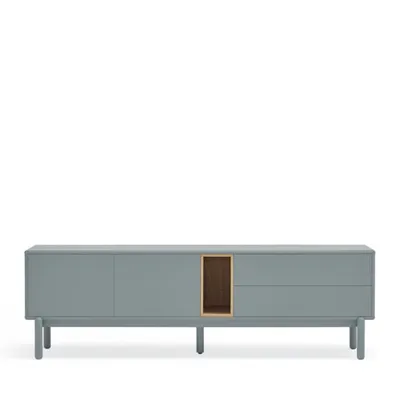 Meuble tv 2 portes 2 tiroirs en bois L180cm gris clair CORVO