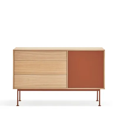 Buffet 1 porte 3 tiroirs en bois L128cm rouge brique YOKO