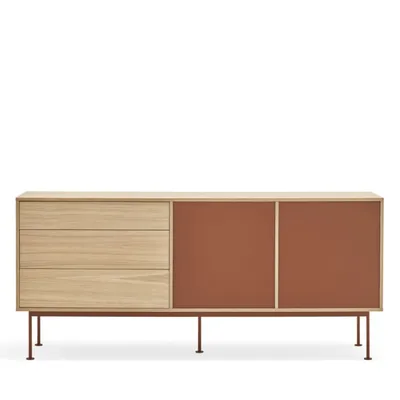 Buffet 2 portes 3 tiroirs en bois L180cm rouge brique YOKO