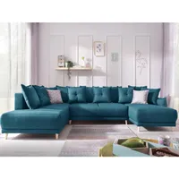 Canapé panoramique Angle gauche 7 places Tissu Bleu turquoise LENA