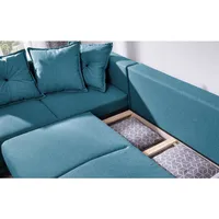 Canapé panoramique Angle gauche 7 places Tissu Bleu turquoise LENA