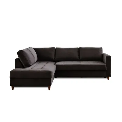 Canapé d'angle gauche convertible places Velours Gris foncé ANNA