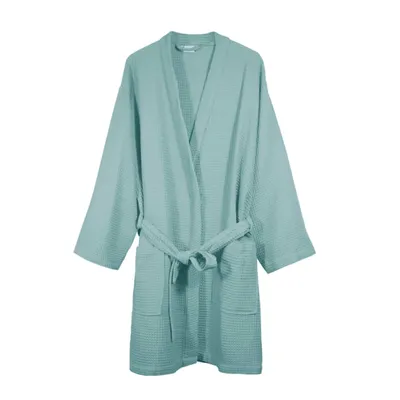 Peignoir homme col kimono en coton BIO Taille Vert Givré ESPRIT NID D'ABEILLE