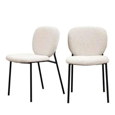 Lot de 2 chaises en tissu bouclette et métal ecru DALBY