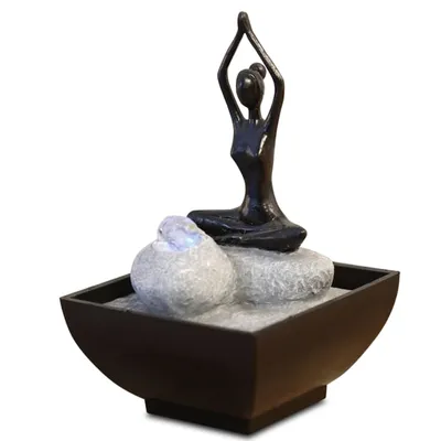 Fontaine zen YogiYoga en résine noir et gris avec éclairage led - H19 YOGA