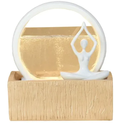 Fontaine moderne Figurine Yoga Amovible résine Beige et Blanc - H23 VITALITY