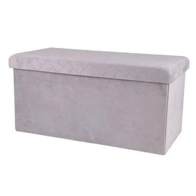 Banc de rangement pliable en velours gris clair KUBE