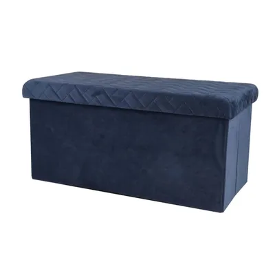 Banc de rangement pliable en velours bleu foncé KUBE