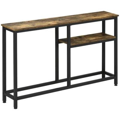 Console design industriel étagères acier noir aspect bois vieilli