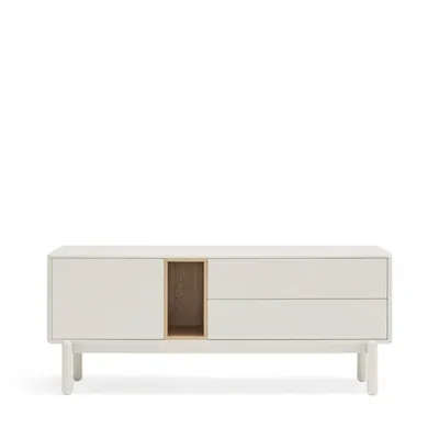 Meuble tv 1 porte 1 niche et tiroir en bois L140cm blanc CORVO