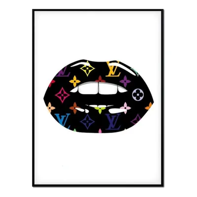 Affiche avec cadre noir - Lèvres Vuitton