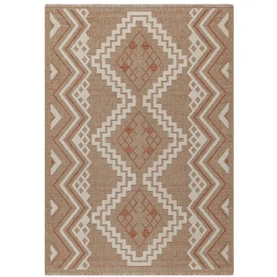 Tapis intérieur/extérieur aspect jute motif ethnique terra