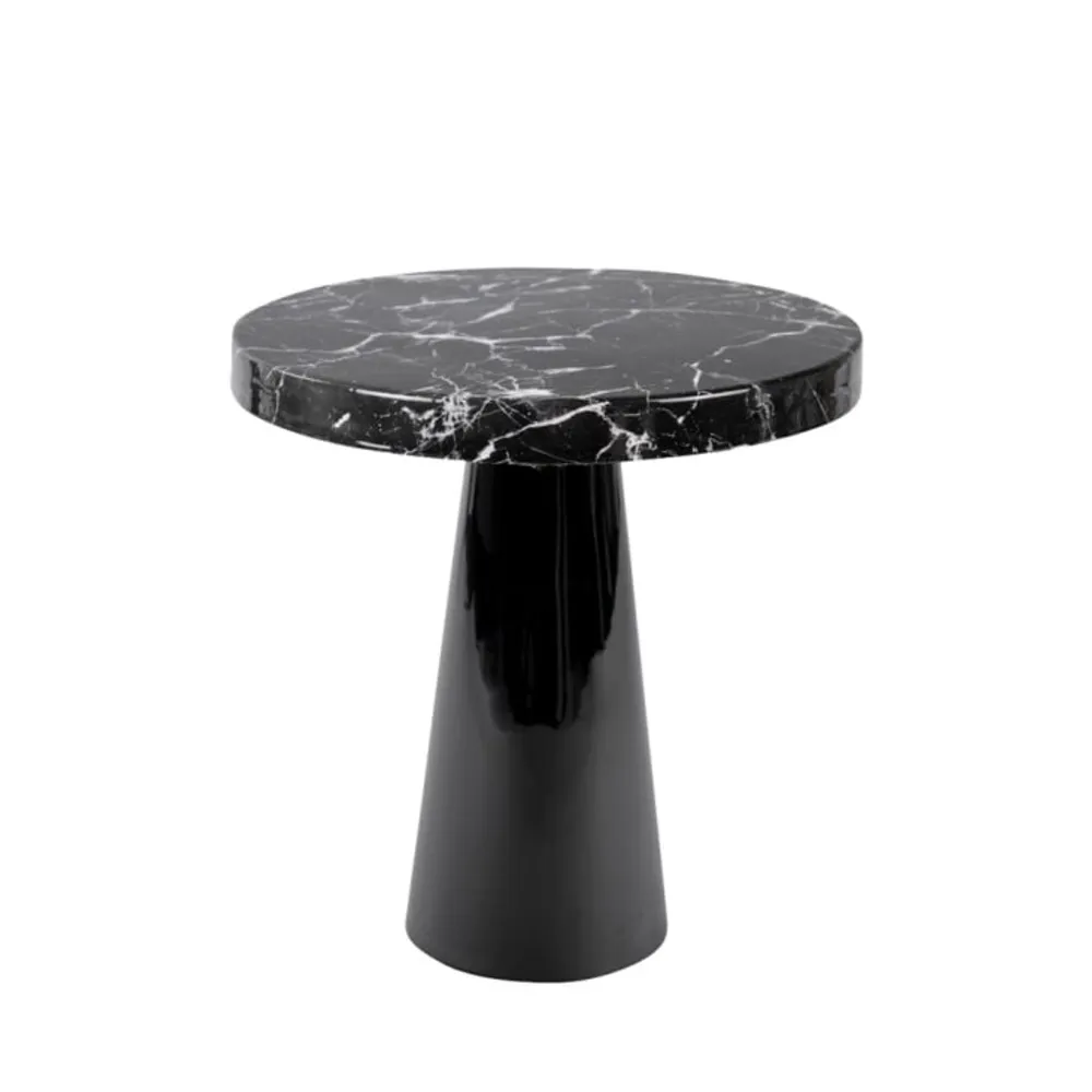 Table d'appoint ronde effet marbre et métal D40cm noir MARBLE