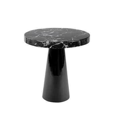 Table d'appoint ronde effet marbre et métal D40cm noir MARBLE