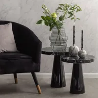 Table d'appoint ronde effet marbre et métal D40cm noir MARBLE