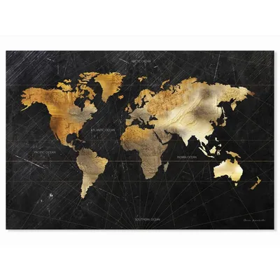 Tableau Carte du monde dorée imprimé sur toile 100x60cm