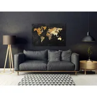 Tableau Carte du monde dorée imprimé sur toile 100x60cm